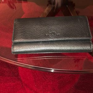 Coach black trifold pebble wallet